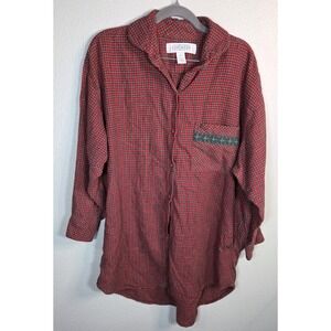 VTG Victoria's Secret Country Women L 100% Cotton Flannel Sleep Shirt  Red/Green